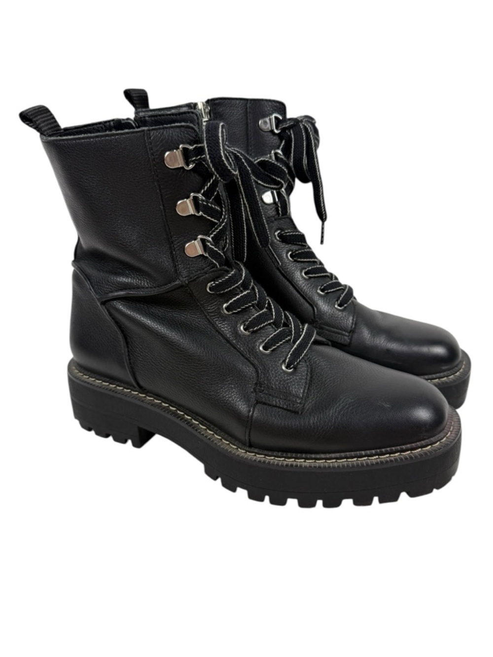 LIKE NEW Sam Edelman Laurie Platform Black Leather Combat Boots Sz 8.5